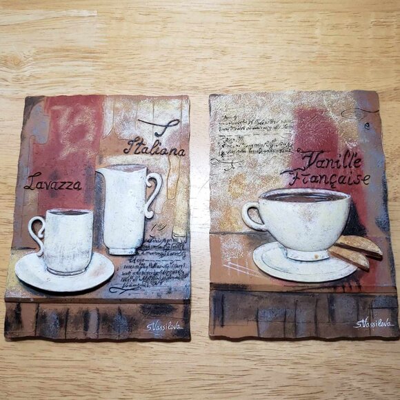 Set of 2 S. Vassileva 3D Resin Coffee Wall‎ Art Plaques Café Kitchen Décor - Picture 5 of 5
